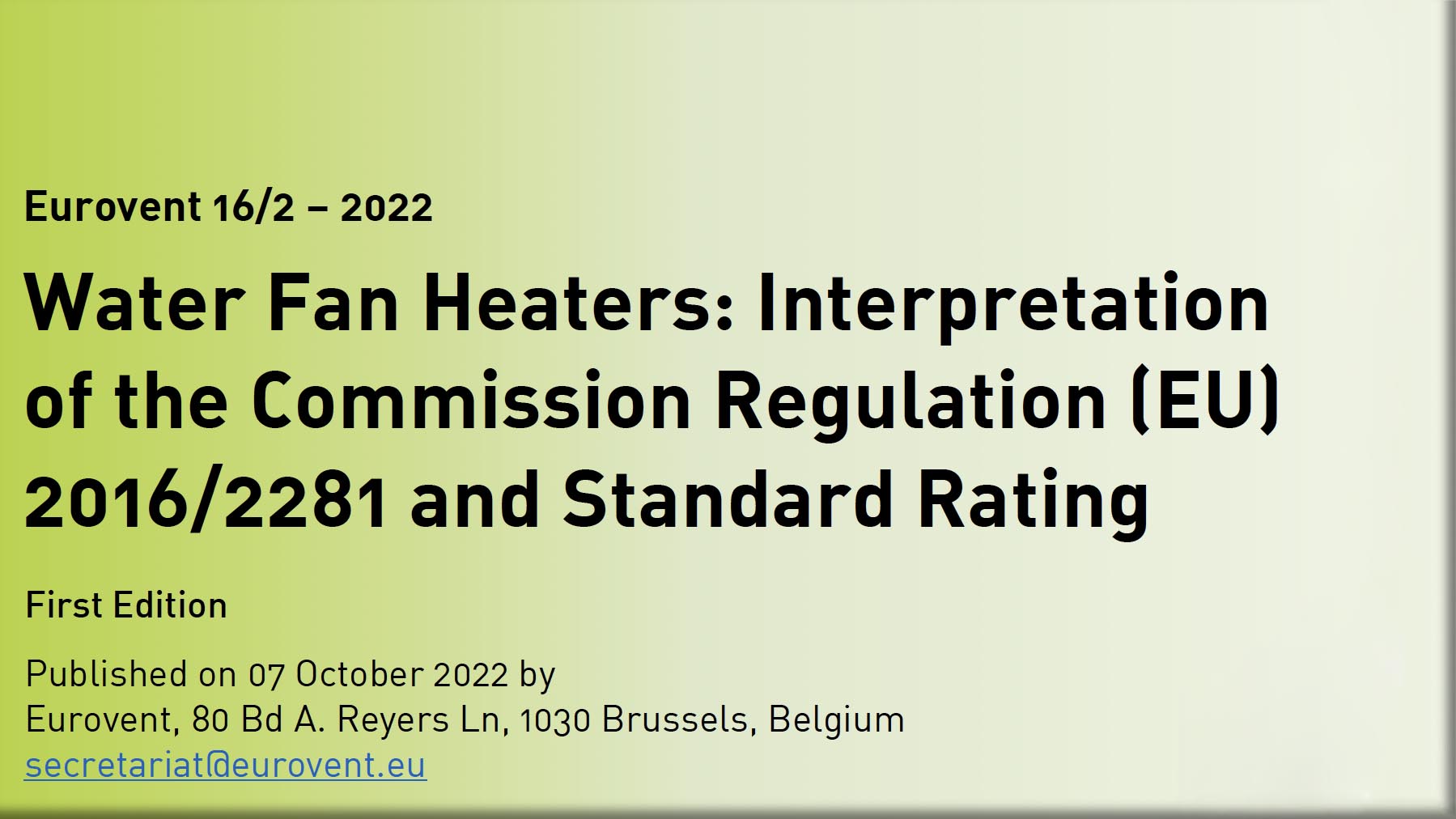 2022 - New Eurovent Recommendation on Water Fan Heaters