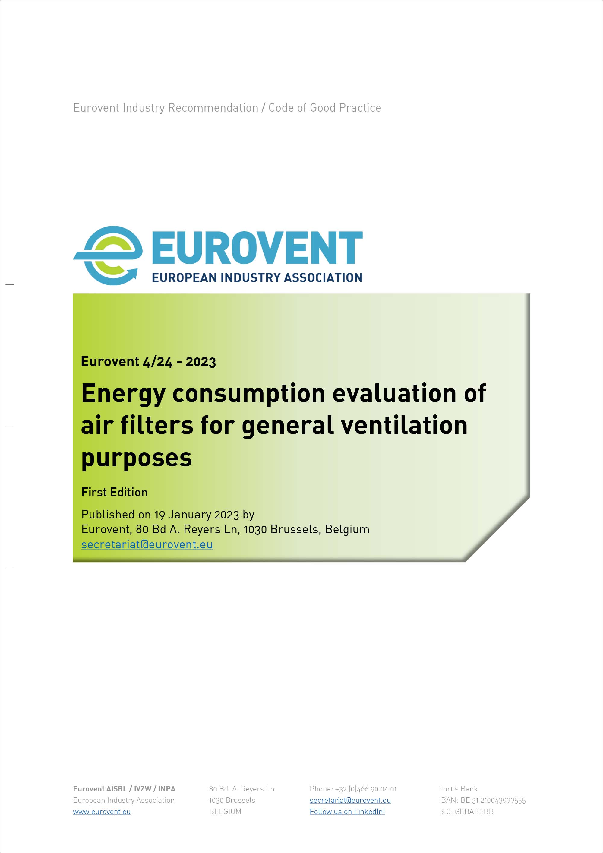 Eurovent 4/24 - 2023: Energy consumption evaluation of air filters for general ventilation purposes - First Edition - English